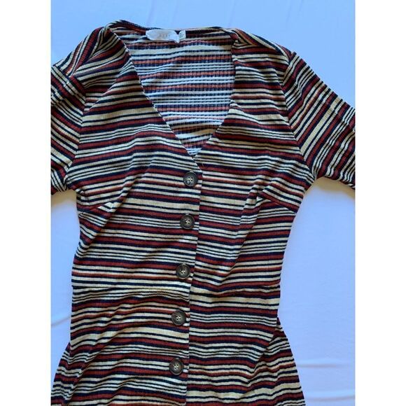Striped Ribbed Button Front Dress - Picture 3 of 4